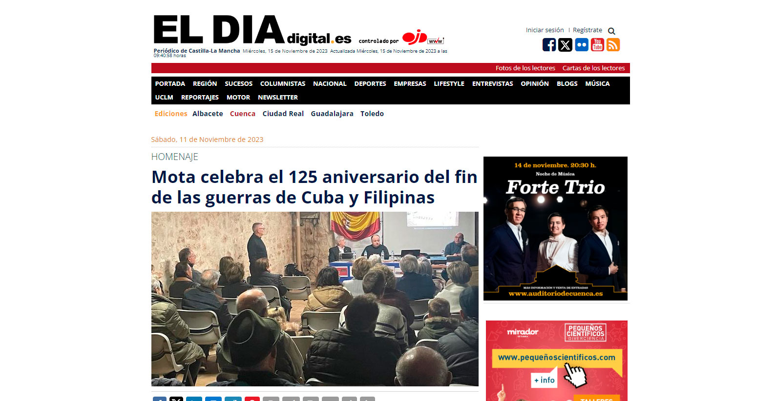 Mota celebra el 125 aniversario del fin de las guerras de Cuba y Filipinas