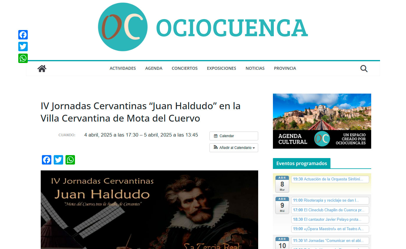 IV Jornadas Cervantinas “Juan Haldudo” en la Villa Cervantina de Mota del Cuervo