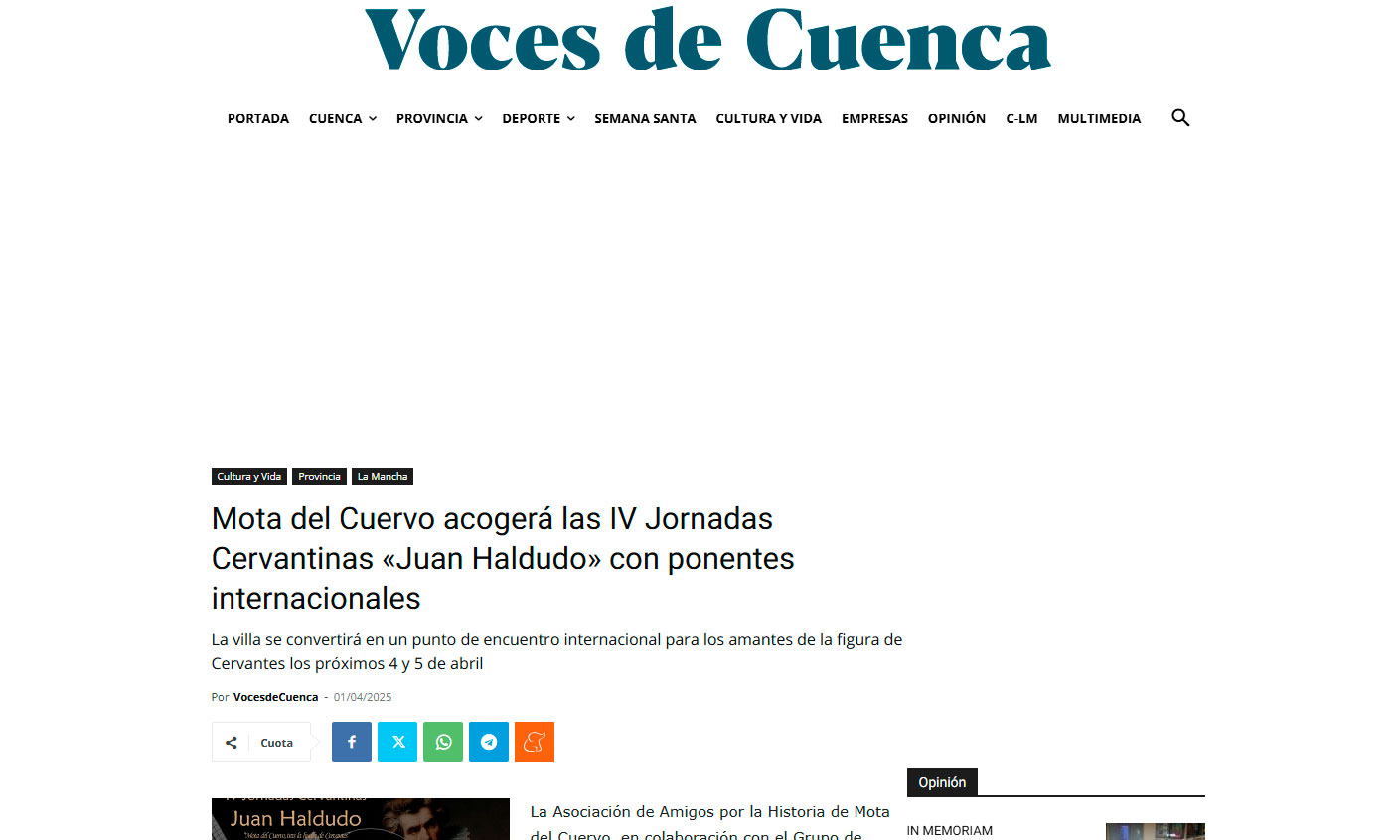 Mota del Cuervo acogerá las IV Jornadas Cervantinas «Juan Haldudo» con ponentes internacionales