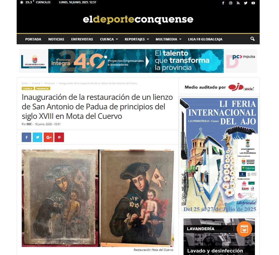 Inauguración de la restauración de un lienzo de San Antonio de Padua de principios del siglo XVIII en Mota del Cuervo