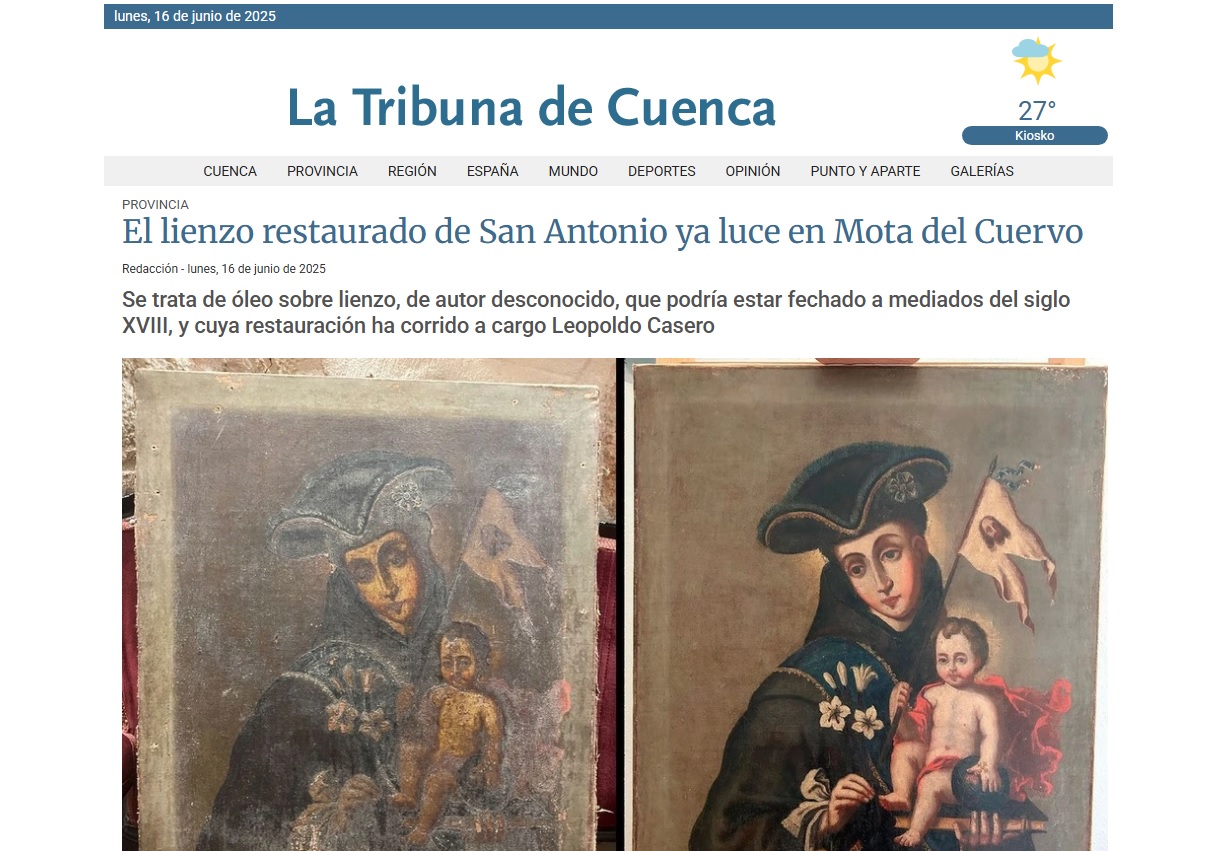 El lienzo restaurado de San Antonio ya luce en Mota del Cuervo