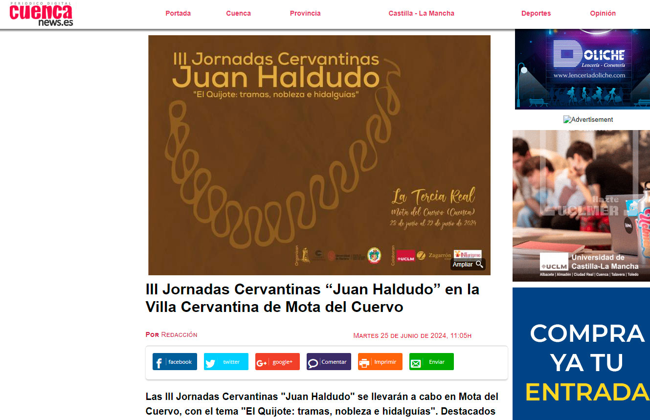 III Jornadas Cervantinas “Juan Haldudo” en la Villa Cervantina de Mota del Cuervo