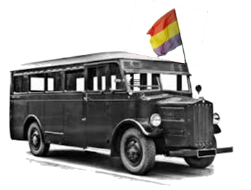 Autobús de línea con la bandera republicana. Año 1931