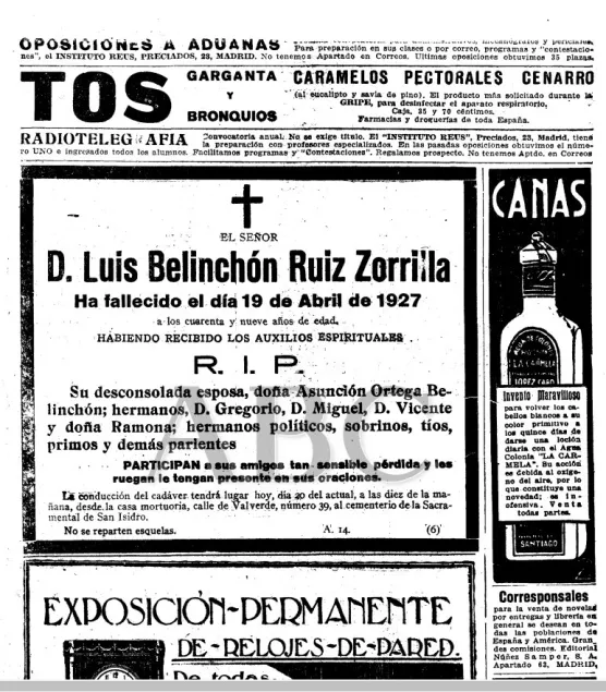 Esquela de D. Luis Belinchón (ABC)