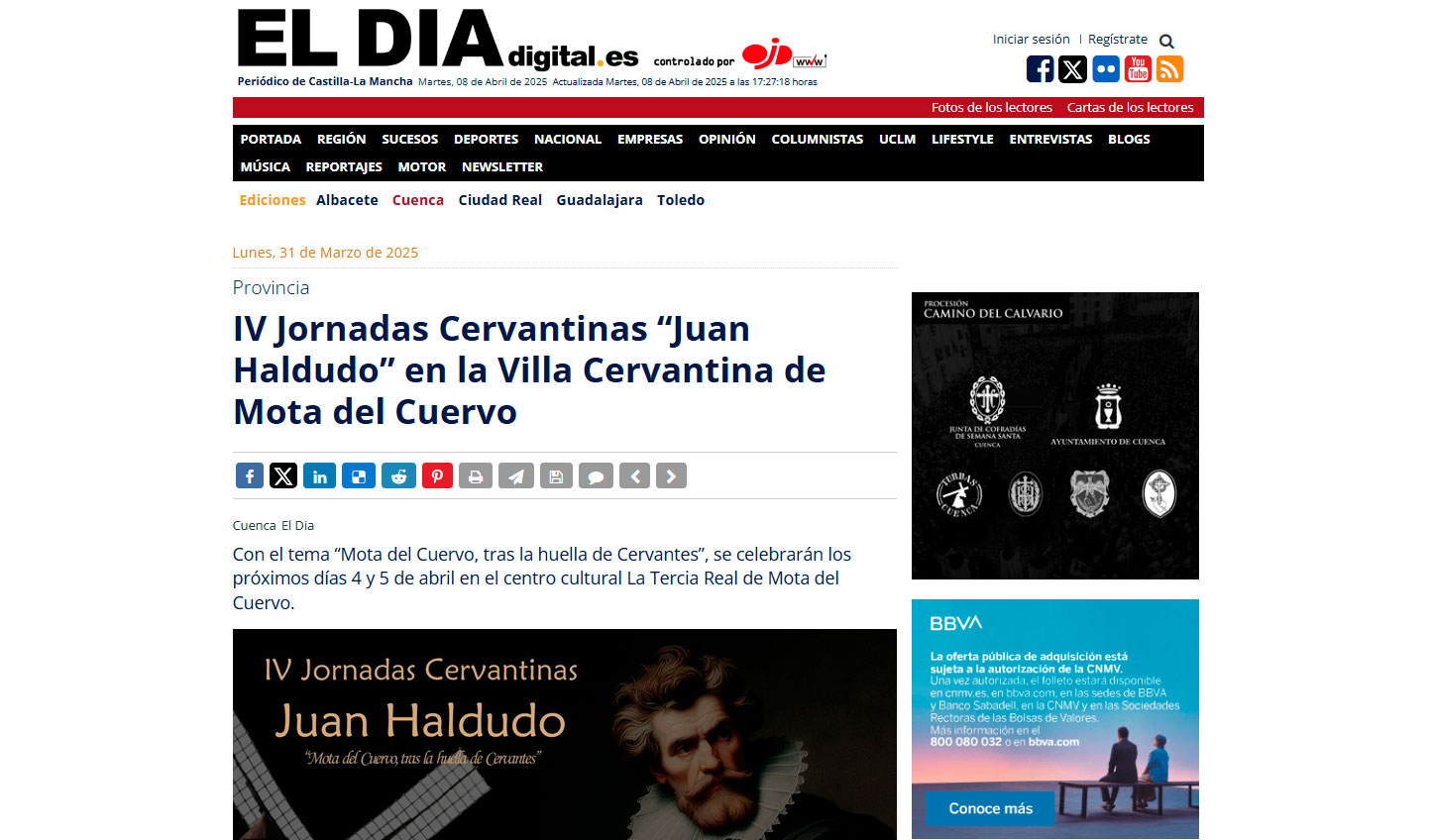 IV Jornadas Cervantinas “Juan Haldudo” en la Villa Cervantina de Mota del Cuervo