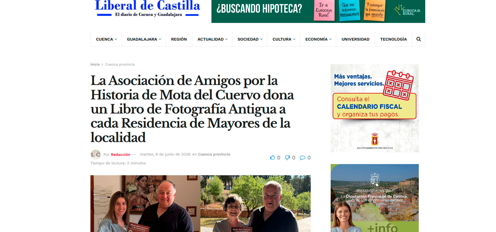 La Asociación de Amigos por la Historia de Mota del Cuervo dona un Libro de Fotografía Antigua a cada Residencia de Mayores de la localidad